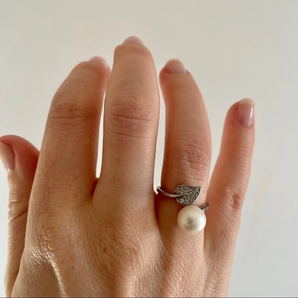 🪙 NIB Adjustable‎ AUTHENTIC THAI PEARL & Silver Leaf Ring